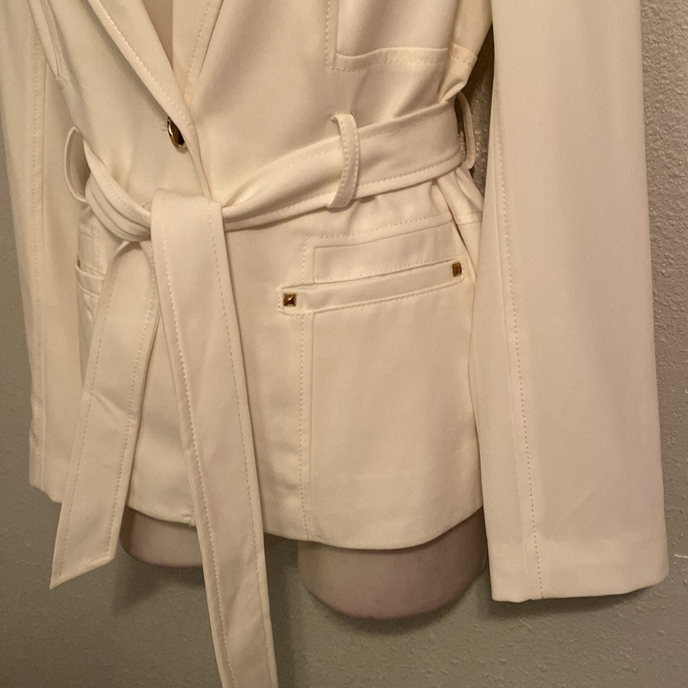 NWT Cache white stretch fitted tailored look belted blazer jacket 4 - Picture 5 of 10